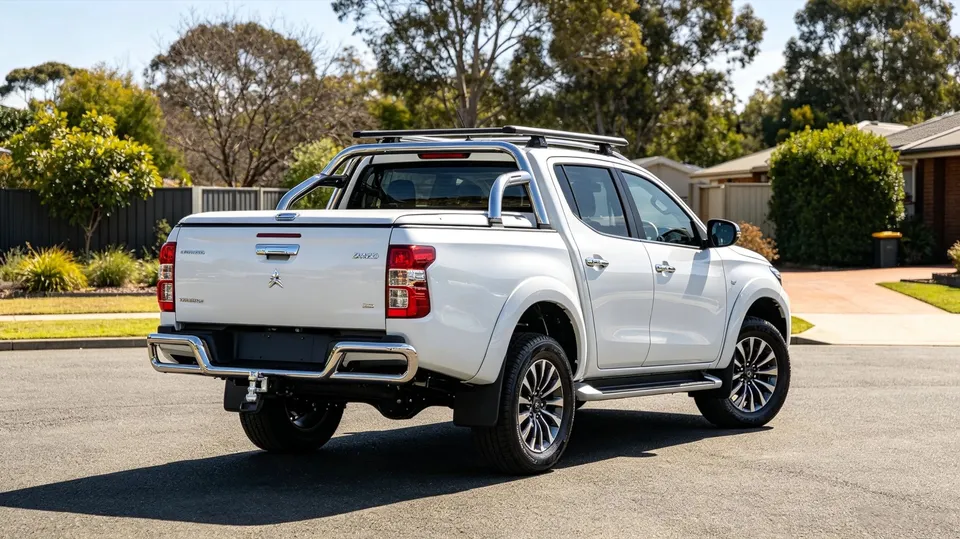 A 4WD ute fitted with a tow bar and canopy